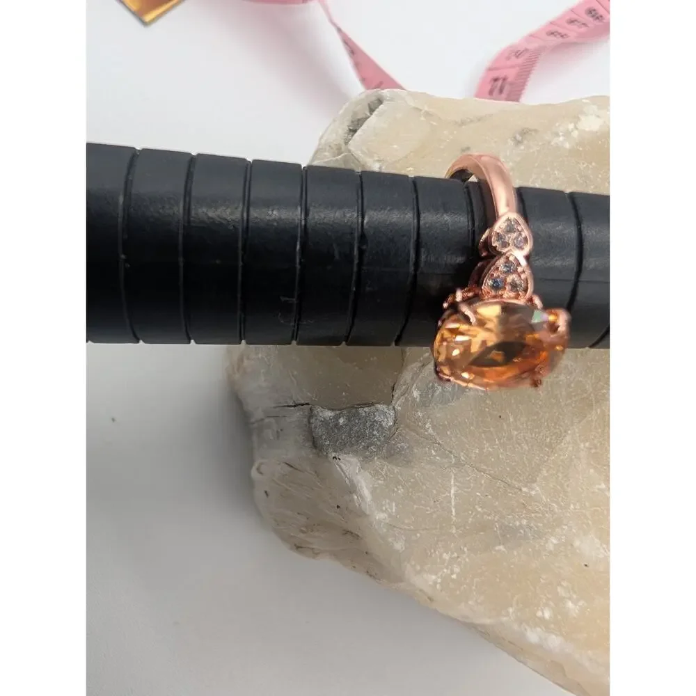 Elegant Rose Gold Plated S925 Sterling Silver Ring w/ Oval Champagne Stone